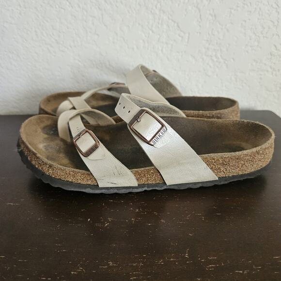 Birkenstock Mayari Sandals Womens 9 Leather Cream Pearl Slip On Shoes Comfort - Picture 2 of 12